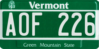 VT license plate AOF226