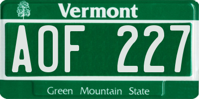 VT license plate AOF227