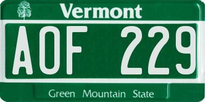 VT license plate AOF229