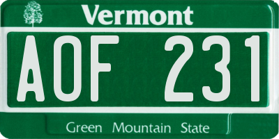 VT license plate AOF231