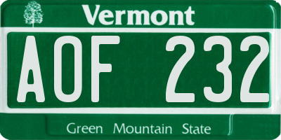 VT license plate AOF232
