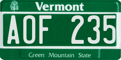 VT license plate AOF235