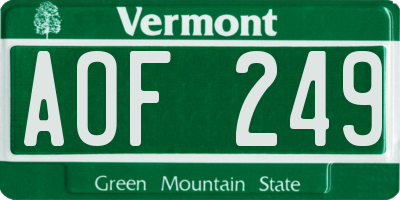 VT license plate AOF249