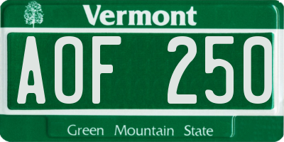 VT license plate AOF250