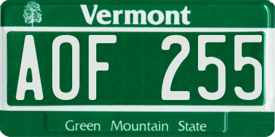 VT license plate AOF255