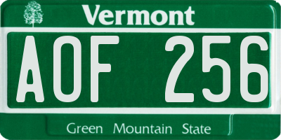 VT license plate AOF256