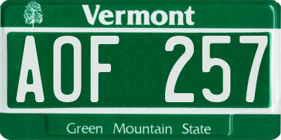 VT license plate AOF257