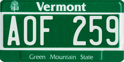 VT license plate AOF259