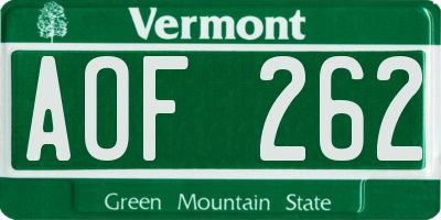 VT license plate AOF262