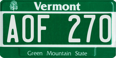 VT license plate AOF270