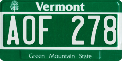 VT license plate AOF278