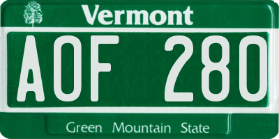 VT license plate AOF280