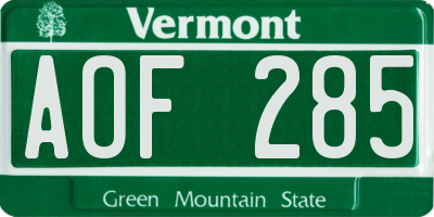 VT license plate AOF285