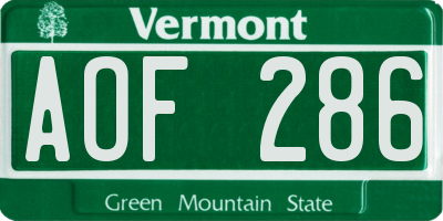VT license plate AOF286