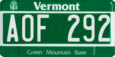 VT license plate AOF292
