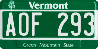 VT license plate AOF293