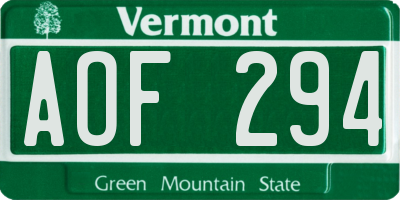 VT license plate AOF294