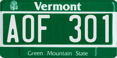 VT license plate AOF301