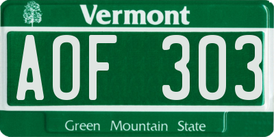 VT license plate AOF303