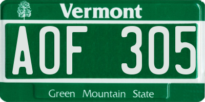 VT license plate AOF305