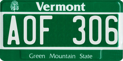 VT license plate AOF306