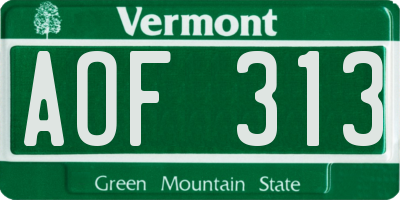 VT license plate AOF313