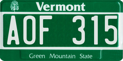 VT license plate AOF315