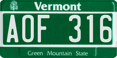 VT license plate AOF316