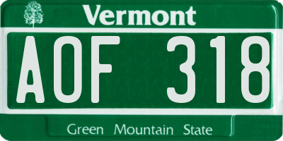 VT license plate AOF318