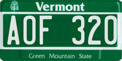 VT license plate AOF320