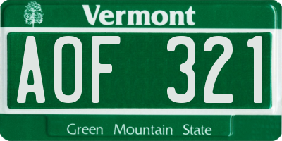 VT license plate AOF321