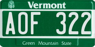 VT license plate AOF322
