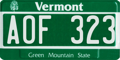 VT license plate AOF323