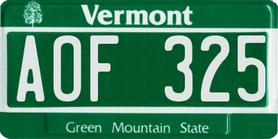VT license plate AOF325