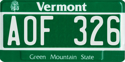 VT license plate AOF326
