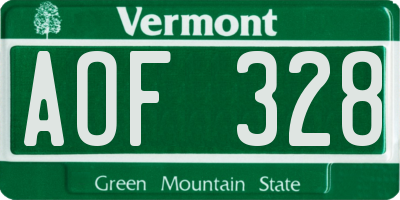 VT license plate AOF328