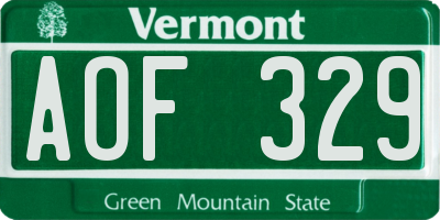 VT license plate AOF329