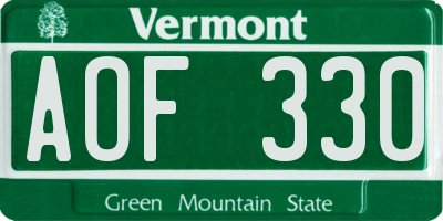 VT license plate AOF330
