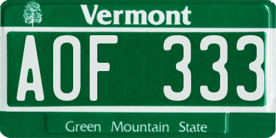 VT license plate AOF333
