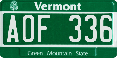 VT license plate AOF336