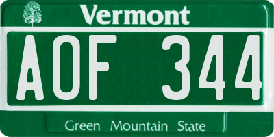 VT license plate AOF344