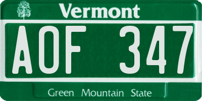 VT license plate AOF347