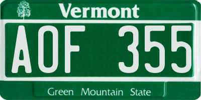 VT license plate AOF355
