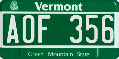 VT license plate AOF356