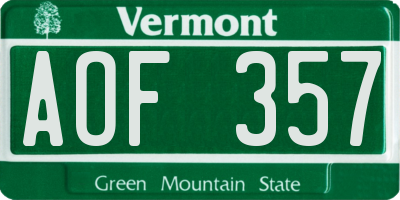 VT license plate AOF357