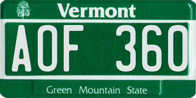 VT license plate AOF360