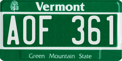 VT license plate AOF361