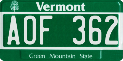 VT license plate AOF362