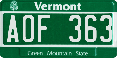 VT license plate AOF363