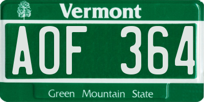 VT license plate AOF364